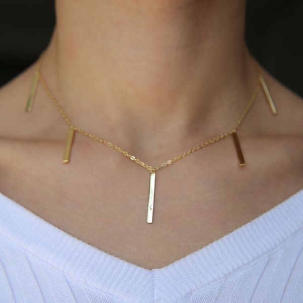 

5pcs plain gold bar statement charm necklace 2018 geometric fashion gorgeous simple women gold plated choker jewelrt, Silver