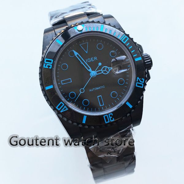 

40mm bliger black dial sapphire glass ceramic bezel pvd case automatic movement uhr men's watch, Slivery;brown