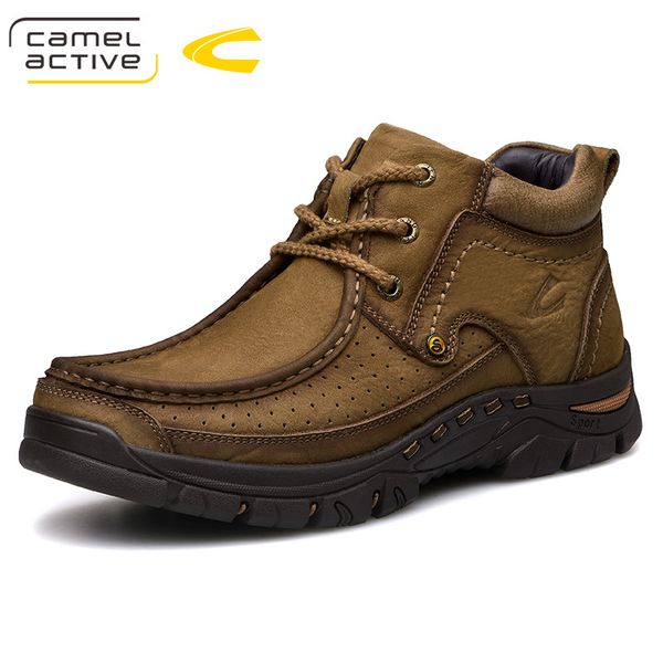 

camel active new winter men boots genuine leather motorcycle boots vintage male shoes lace-up outdoor ankle, Black