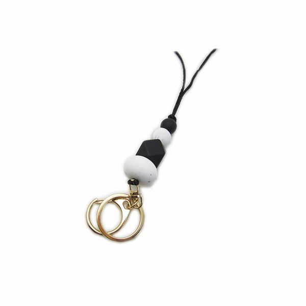 

silicone bead lanyard chewable jewelry marble silicone teething beads food grade key lanyard keychain necklace for women fashion aaccessory, Silver