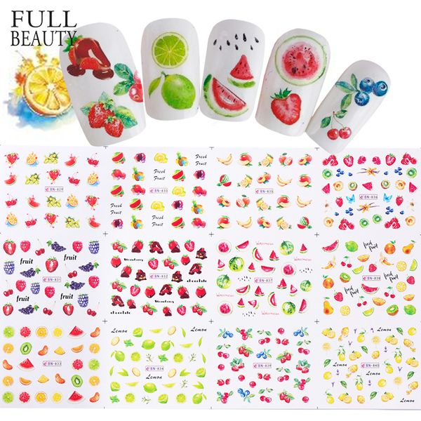 

full beauty summer 12 designs nail water sticker set fruit lemon slider nail art transfer decal colorful charm decor chbn829-840, Black