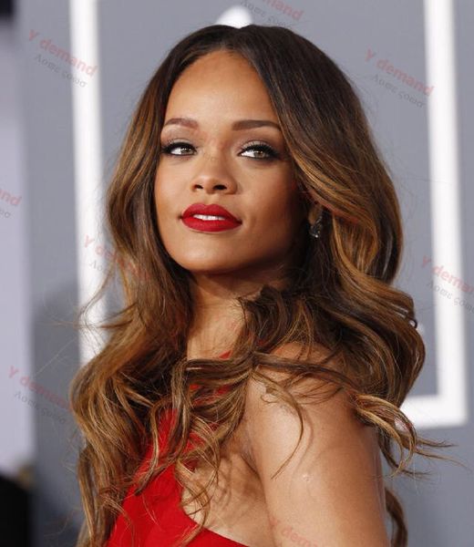 

rihanna afro long wavy wig brown hair fashion ombre wig simulation brazilian human hair wigs full wigs in stock y demand, Black