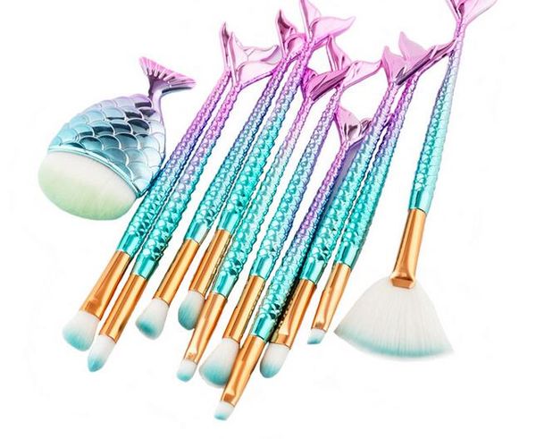 

11pcs pro mermaid makeup brushes foundation eyebrow eyeliner blush powder cosmetic concealer professional makeup brushes set