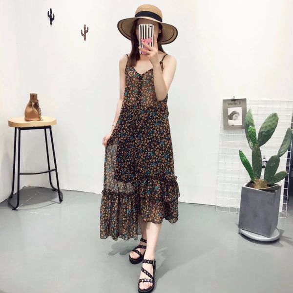 

vintage dress 2018 summer new sleeveless sling dress, White;black
