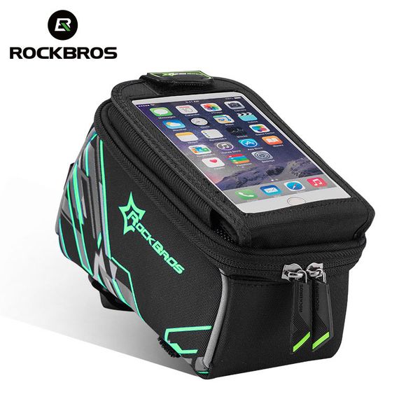 

rockbros front tube bicycle bag large capacity touch screen 6.0'' phone bag with rain cover reflective mtb bike cycling
