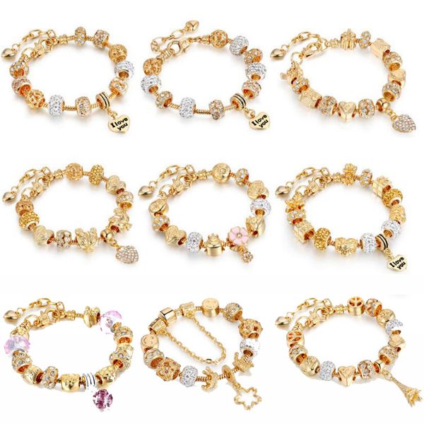 

2018 Gold Charm Bracelets For Women Snake Chain Heart Bracelets Bangles DIY Crystal Jewelry Pulseras