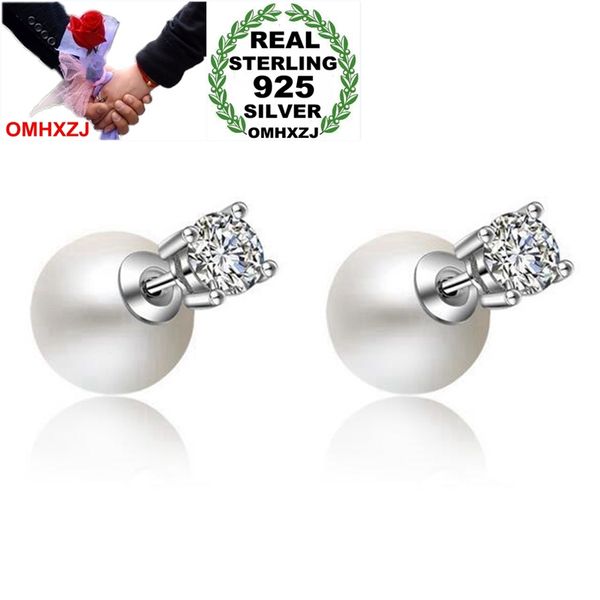 

omhxzj wholesale simple elegant fashion woman girl party gift four zircon pearl 925 sterling silver stud earrings ys412, Golden;silver