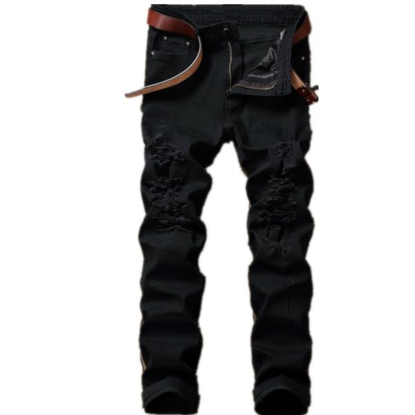 

new men skinny distressed slim famous brand designer biker hip hop swag tyga white black jeans, Blue