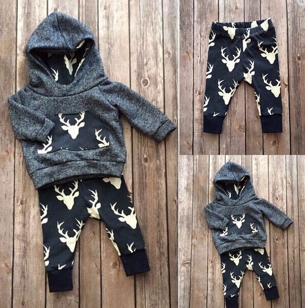 

autumn and winter color cotton long sleeve hooded fleece baby boy set the deer santa suit2018 ing, White
