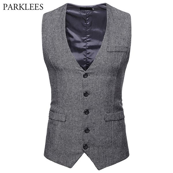 

men's herringbone tweed suit vest 2018 brand new single breasted wedding tuxedo vest men business casual waistcoat for male xxl, Black;white