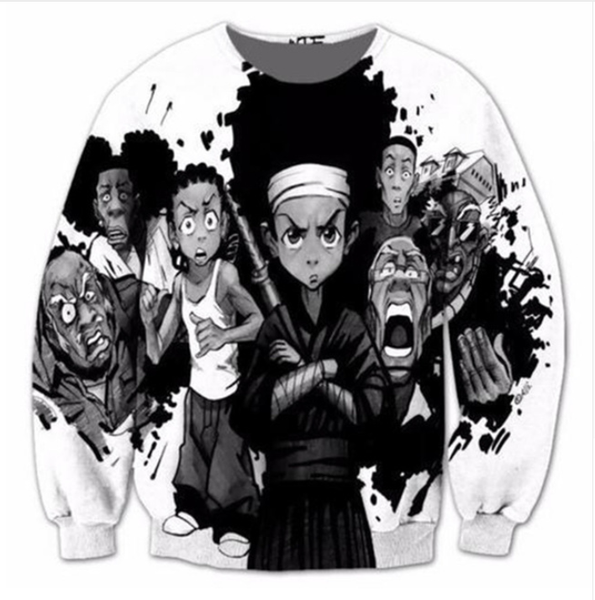 

wholesale-fashion womens/mens boondocks funny 3d print casual sweatshirt qq027, Black