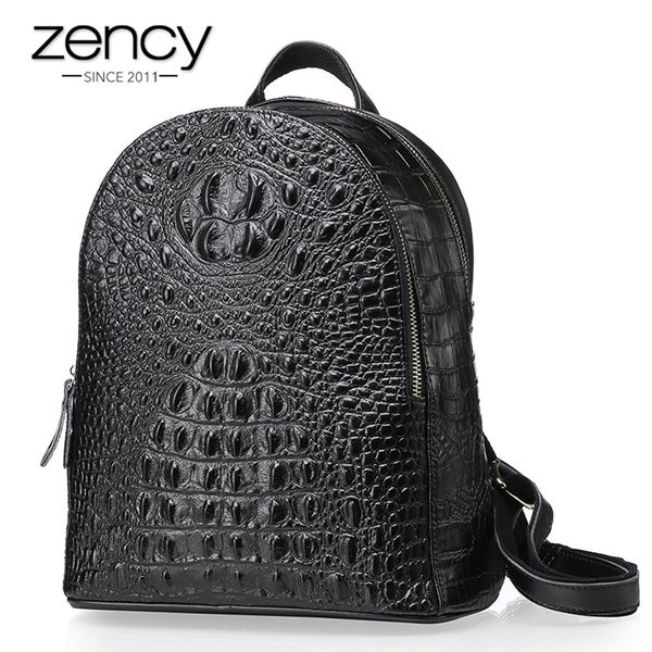 

zency crocodile pattern 100% genuine leather fashion women backpack alligator female travel bag lapknapsack girl's schoolbag