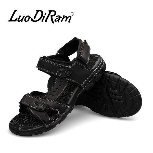 

luodiram 2018 fashion soft men beach sandals, summer comfortable leather men sandals shoes, Black