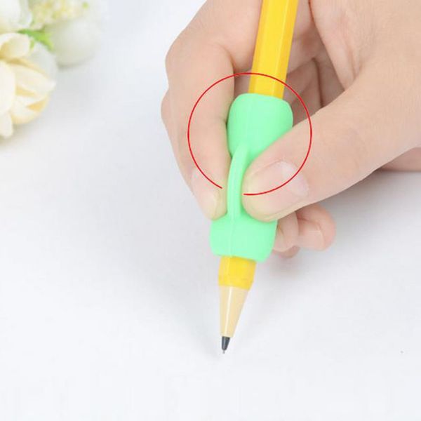 

silicone loops children hold a corrector device writing posture correction er grade pen and pencil grip lapiz student gift, Black;red