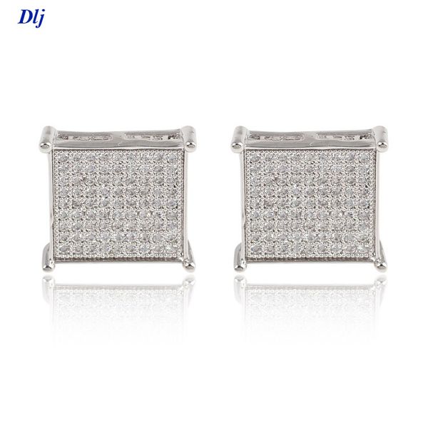 

trendy fashion square stud earrings gold filled cubic zircon cz earrings wedding jewelry for men women, Golden;silver