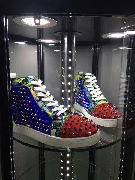 

[Original box] [Original Box] Men Shoes Red Bottom Sneaker Luxury Party Wedding Shoes,Genuine Leather Louisfalt Spikes Lace-up Casual Shoes