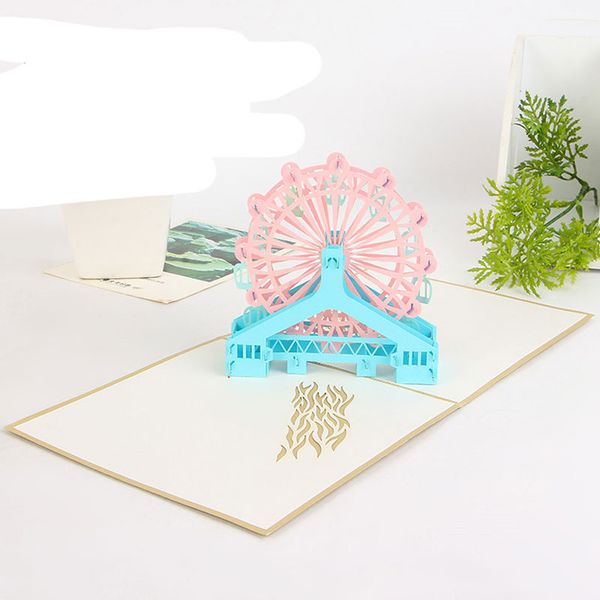

wholesale fashion 3d handmade ferris wheel origami design laser cut post cards birthday valentine greeting cards