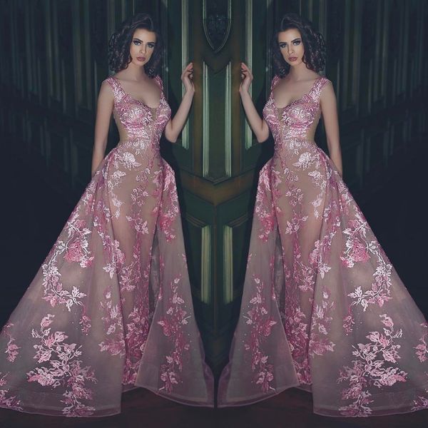 

attractive long prom dresses v-neck applique zipper back sleeveless duba formal dress fashion see through mermaid 2018 prom dress, Black