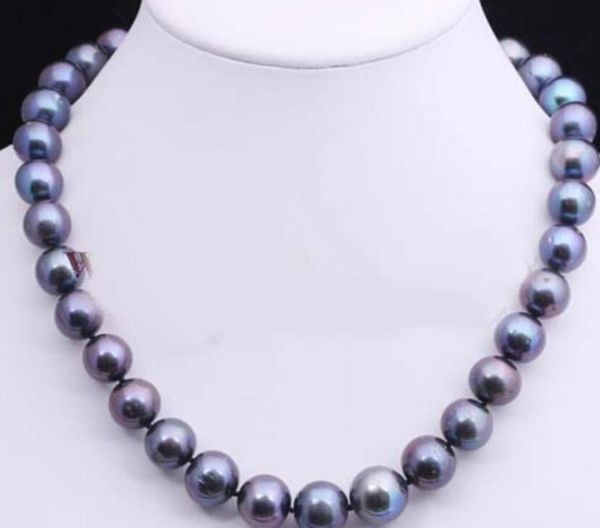 

11-12mm large genuine black graduated cultured freshwater pearl necklace, Silver