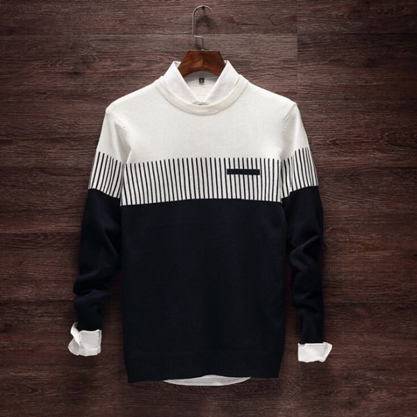 

zollrfea patchwork men casual sweater men fashion new o-neck patchwork quality knitted male sweaters plus size 3xl ad00160, White;black
