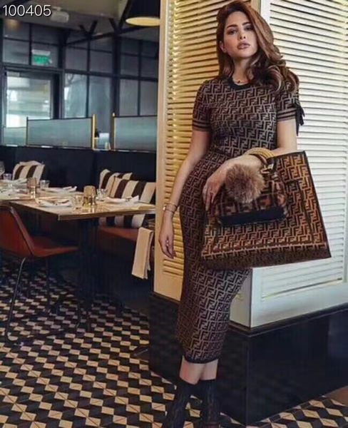 

2018 runway dress fashion o-neck short sleeve letter kintting print womens clothes brand same style, Black;gray