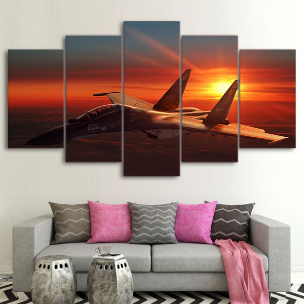 

hd printed wall art framework canvas pictures airplane poster 5 pieces aircraft sunset paintings living room cuadros home decor