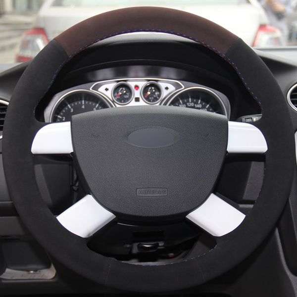 

brown black suede hand-stitched car steering wheel cover for ford kuga 2008-2011 focus 2 2005-2011