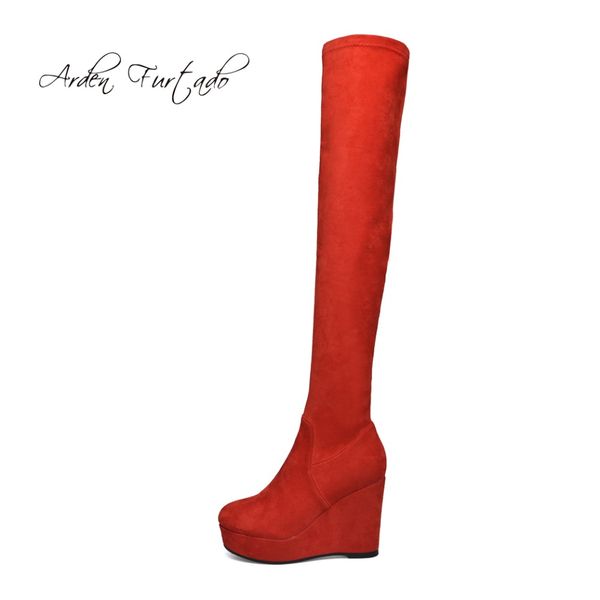 

arden furtado 2018 spring autumn zipper fashion wedges high heels 10cm ladies red black suede platform over the knee boots shoes