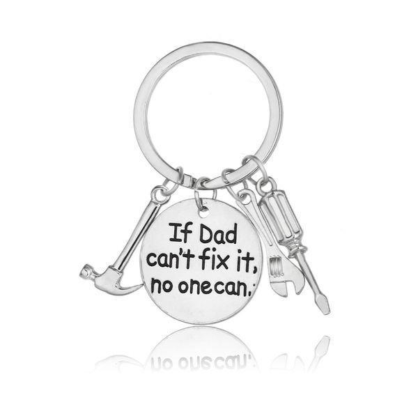 

if dad can't fix it no one can keychain hammer wrench screwdriver pendant key ring father daddy papa family key chain jewelry, Silver