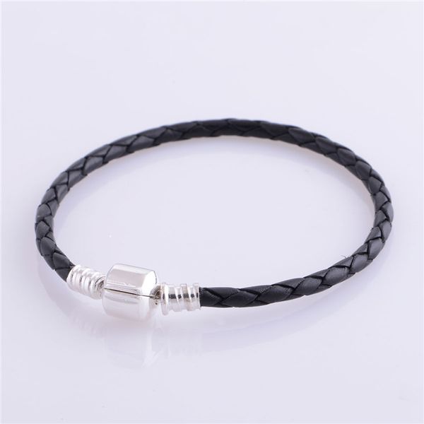 

charm bracelets diy fits beads charms black single brand leather bracelet 100% 925 sterling-silver-jewelry fine jewelry, Golden;silver