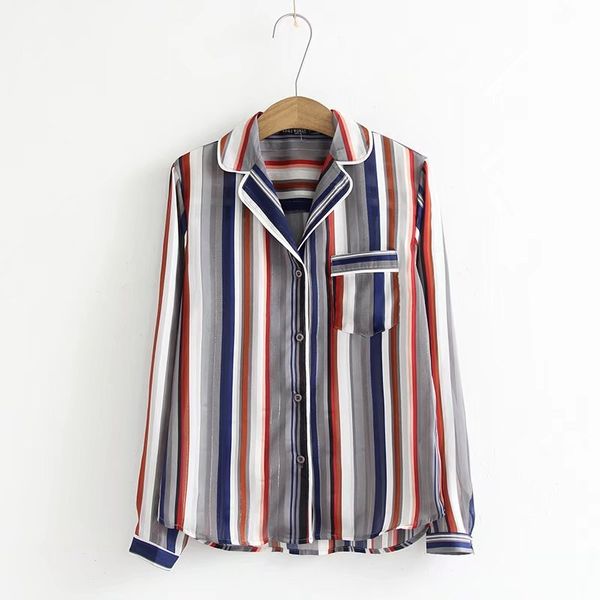 

xq9-40-9830 европейская и американская мода ветер полосатый шифон рубашки, White