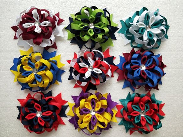 10pcs 4-Zoll-Baby-Coiled Blumen Haarspangen Bögen handgemachte Boutique Kopfbedeckung Bandbowknot Romantische Kanzashi Mädchenhaarzusätze HD3552