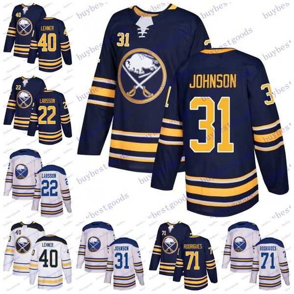 

2019 buffalo sabres 31 чад джонсон 40 робин ленер 71 эван родригес 22 йохан ларссон хоккейные майки мужчины женщины молодежь, Black;red