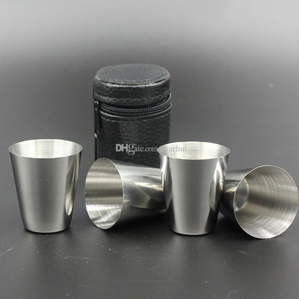 

4pcs/set stainless steel cover mug sets camping cup mug drinking coffee tea beer with case travel holiday picnic cup 30ml 70ml 180ml wx-c49