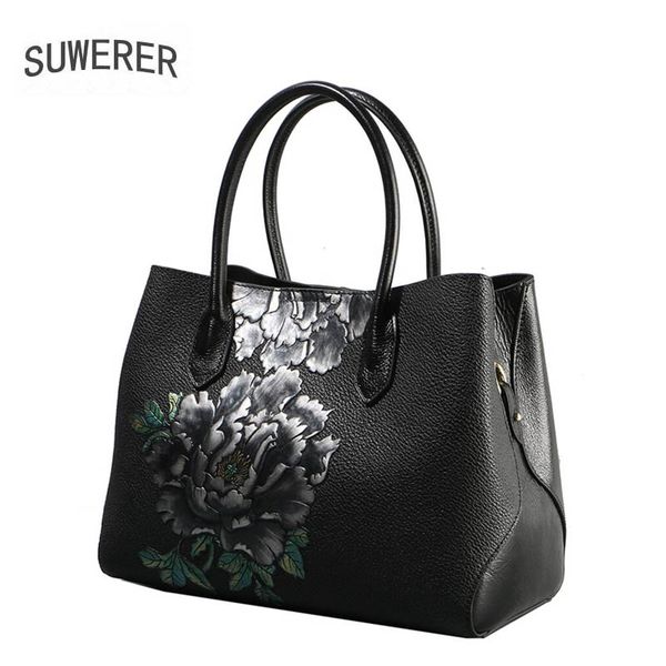 

suwerer 2018 new genuine leather women bags handmade embossing luxury cowhide big tote women bags designer famous brands