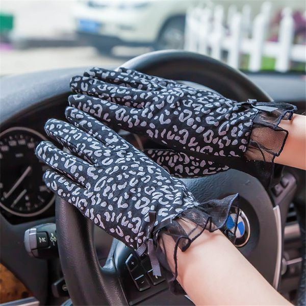 

spring and summer sunscreen ladies finger gloves driving breathable non-slip fashion leopard gloves byr01, Blue;gray