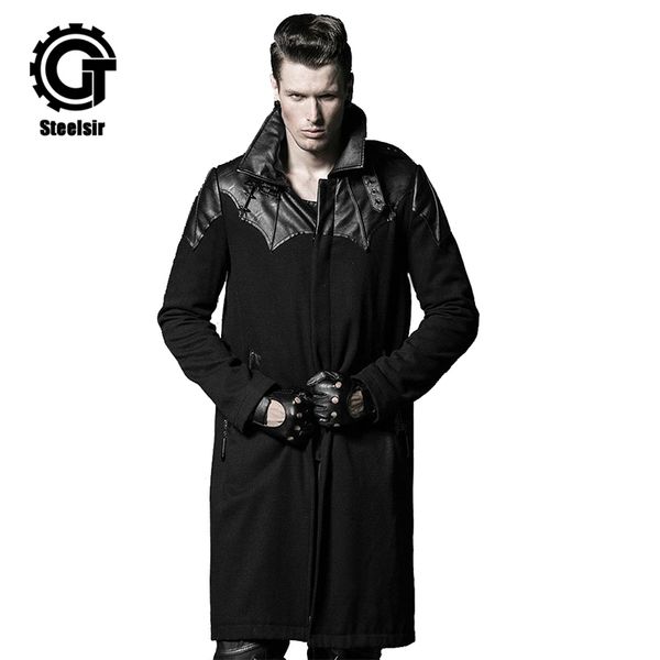 

2018 new men's long wool blend fashion long sleeve woolen coat warm slim overcoat spring autumn outerwear, Black