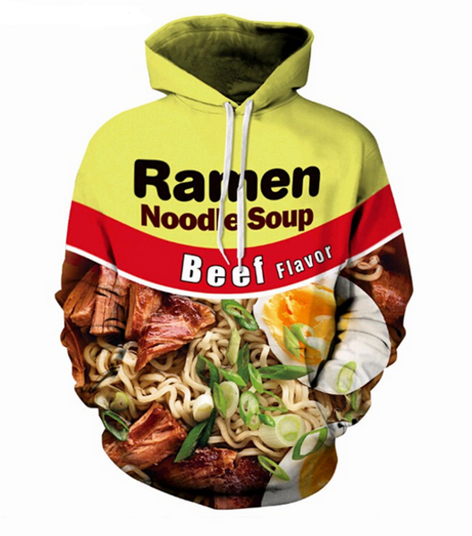 

wholesale--ramen noodle soup funny 3d print men women hoodies street wear casual hip hop pockets sweatshirt clothing zgxl033, Black