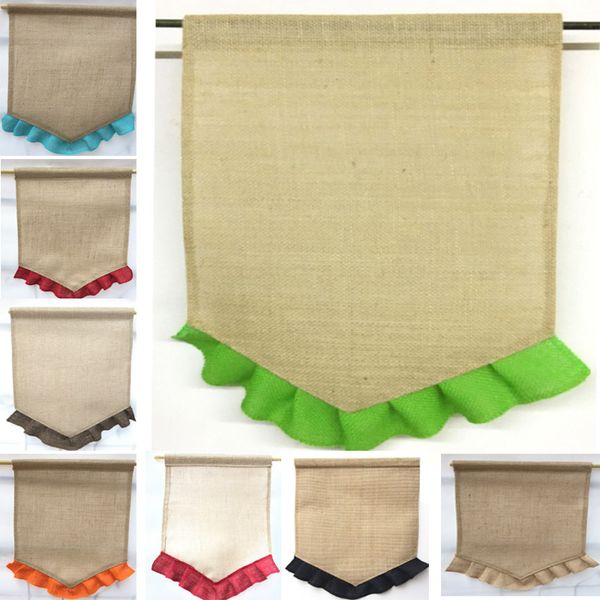 

31*46cm burlap garden flag diy jute ruffles linen yard hanging flag house patio lawn decoration portable banner hh7-1148