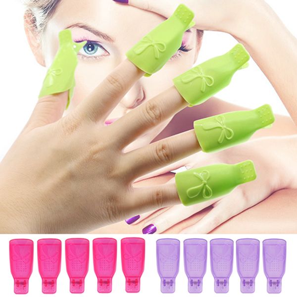 

nail art clip cap 10x bowknot plastic nail art soak off clip cap uv gel polish remover wrap tool, Red;pink