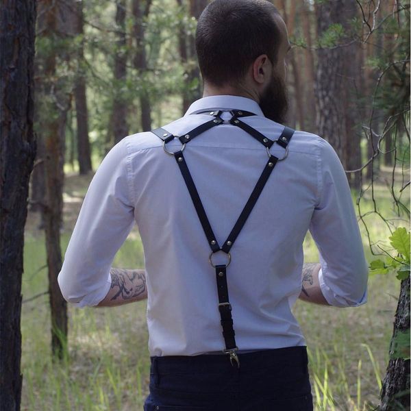 

uyee new arrival leather belt strap for men harajuku suspenders belts apparel accessories harness present for men lm-067, Black;brown