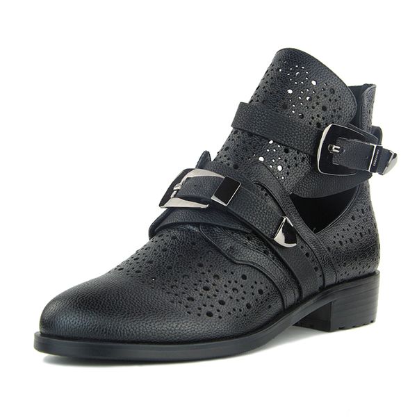 

2018 brand genuine leather woman summer boots fashion leisure hollow booties women's shoes, Black