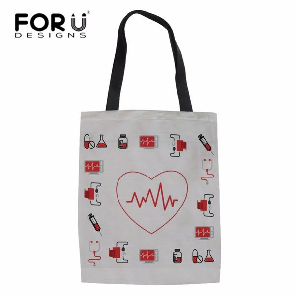

forudesigns shopping bag women linen tote bag for female nurse heart printing shop recycle girls large capacity book