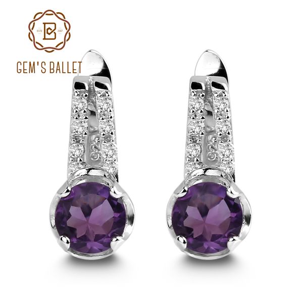 

gem's ballet 0.99ct amethyst natural gemstone stud earrings 925 sterling silver earring romantic purple fine jewelry for women, Golden;silver