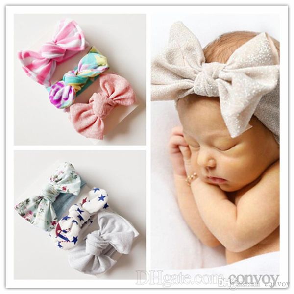 Baby Girls Cotton Bow Headbands Set Turban Knot Bowknot Bunny
