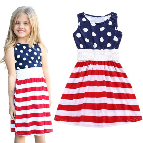 Baby Mädchen American Flag Print Kleid Kinder ärmelloses gestreiftes Prinzessin Kleid 2018 Sommer Boutique Kinder Kinder Kleidung C4065