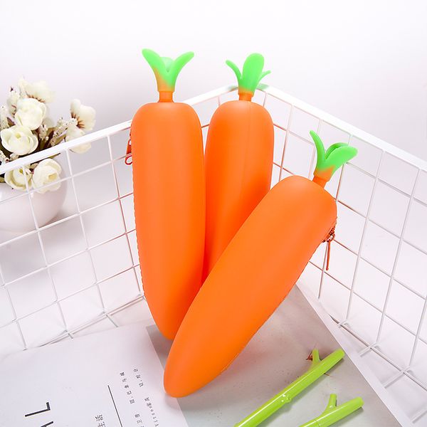 

0793 carrot creative silicone pencil case cute student stationery bag