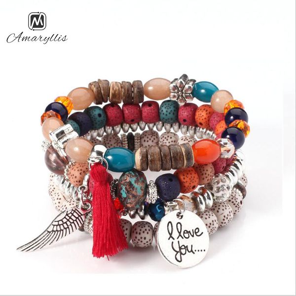 

amaiyllis crystal bead bracelets for women vintage bracelet female jewelry tassel natural stone charms wristband gift pulseras, Black