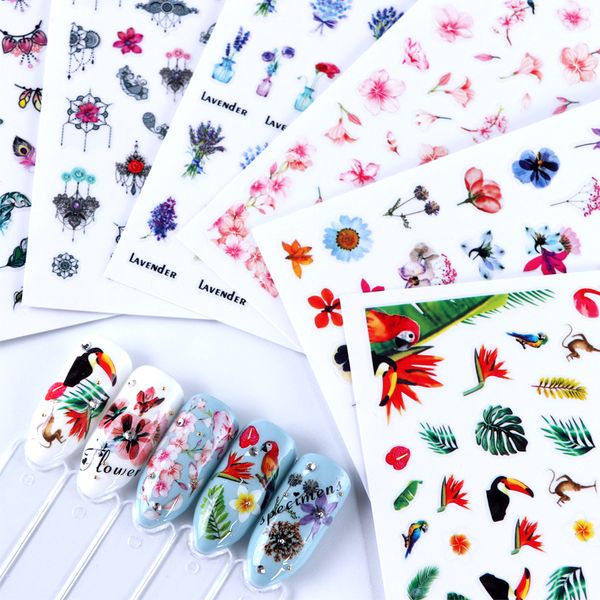 

1pcs 3d nail polish stickers flamingo jungle sakura lotus floral jewelry sliders wraps nail art decorations manicure beca319-324, Black