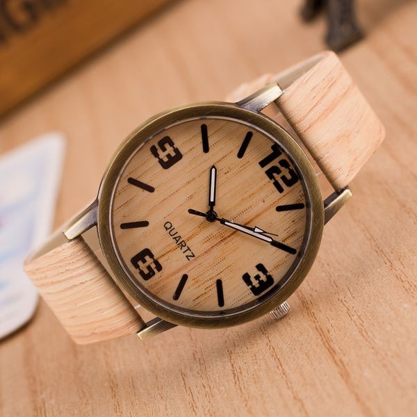 

fashion vintage leather wood grain analog ladies quartz-watch hour clock female watch women montre femme orologi donna, Slivery;brown